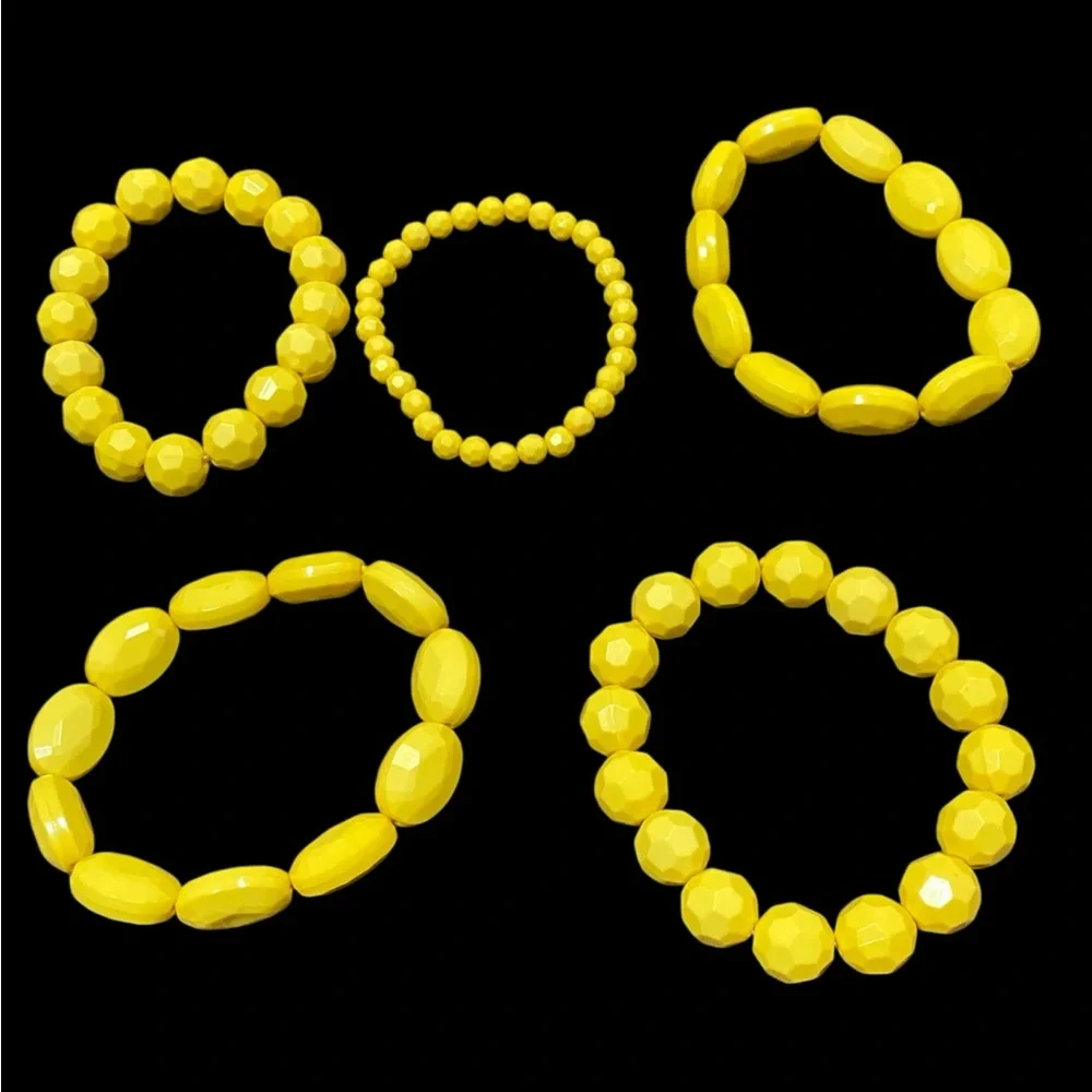 Yellow Beaded Stretch Bracelet 5 Piece Set